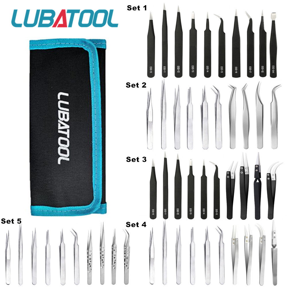 Electronics Repair Tool Kit - 10-delige pincetset tas roestvrij staal antistatische